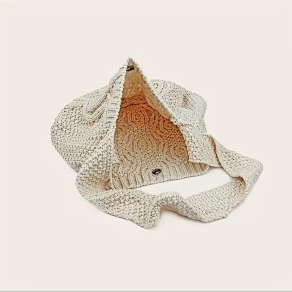 Off White Crochet Knit Handbag Shoulder Bag Crossbody Purse Nwt - Picture 3 of 8